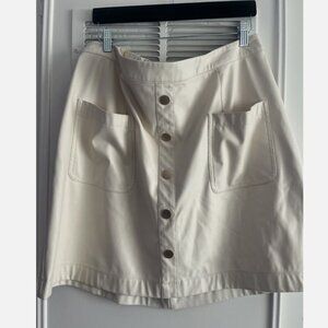 Ava Viv XXL Faux Leather Gold Button Front Cream White Short Skirt Above Knee